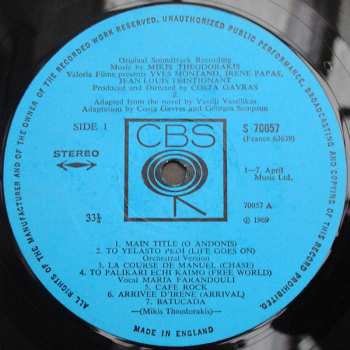 LP Mikis Theodorakis: Z (Original Soundtrack Recording)