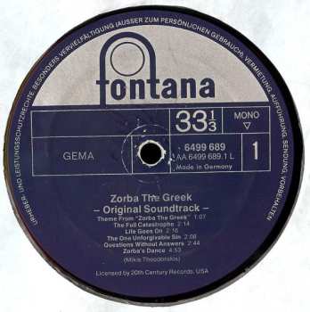 LP Mikis Theodorakis: Zorba The Greek - Original Soundtrack -