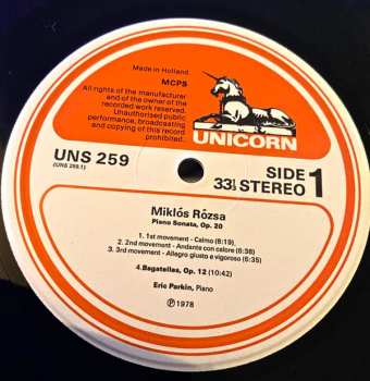 LP Miklós Rózsa: Eric Parkin Plays Piano Music By Miklos Rozsa