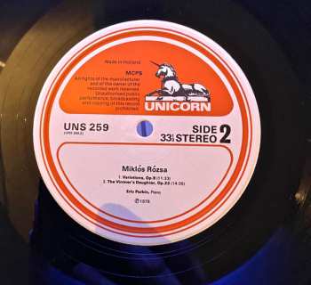 LP Miklós Rózsa: Eric Parkin Plays Piano Music By Miklos Rozsa