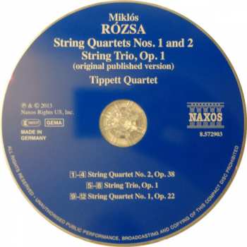 CD Miklós Rózsa: String Quartets Nos. 1 And 2 / String Trio (Original Version)