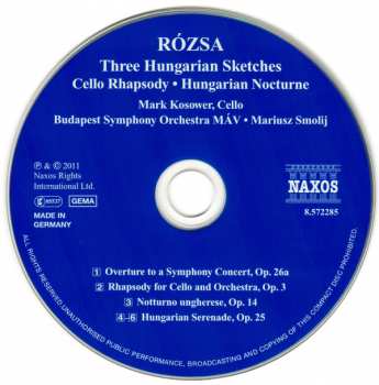 CD Miklós Rózsa: Three Hungarian Sketches • Cello Rhapsody • Hungarian Nocturne