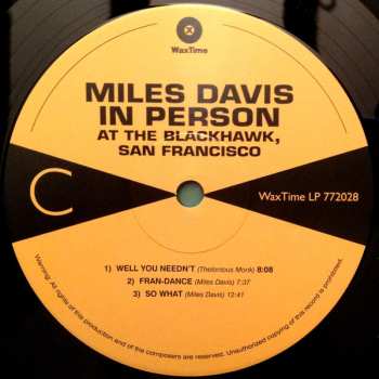 2LP Miles Davis: In Person Friday And Saturday Nights At The Blackhawk, San Francisco LTD