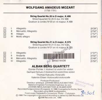 CD Wolfgang Amadeus Mozart: String Quartets Nos. 20, K.499 20 & 21, K.575 = Streichquartette = Quatuors À Cordes