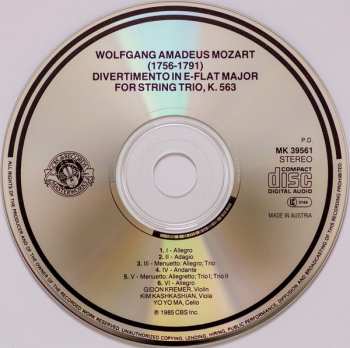 CD Wolfgang Amadeus Mozart: Divertimento, K.563 (E-Flat Major = Es-dur = Mi Bémol Majeur)
