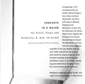 CD Wolfgang Amadeus Mozart: Sinfonia Concertante In E-flat Major / Concerto For Violin, Piano And Orchestra In D Major