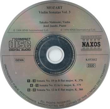 CD Wolfgang Amadeus Mozart: Violin Sonata Vol.3 (K. 378-380)