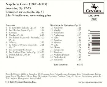 CD Napoléon Coste: Souvenirs, Op. 17-23 / Récréation Du Guitariste, Op. 51