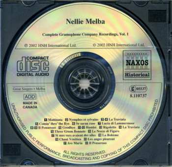 CD Nellie Melba: Complete Gramophone Company Recordings, Vol. 1 - The 1904 London Recordings