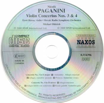 CD Niccolò Paganini: Violin Concertos Nos. 3 & 4