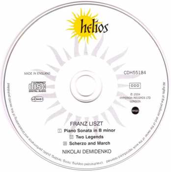 CD Franz Liszt: Piano Sonata • Two Legends • Scherzo And March