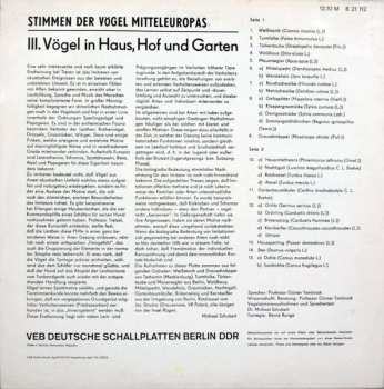 LP No Artist: Stimmen Der Vögel Mitteleuropas - III. Vögel In Haus, Hof Und Garten