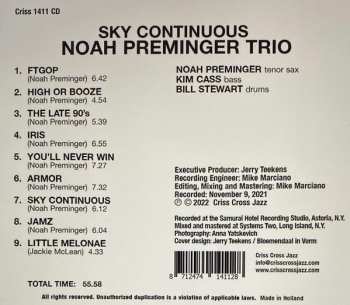 CD Noah Preminger Trio: Sky Continuous