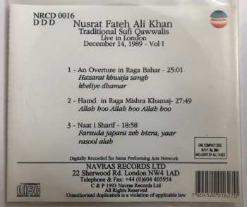 CD Nusrat Fateh Ali Khan: Traditional Sufi Qawwalis Live In London December 14, 1989 - Vol I