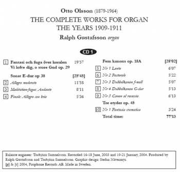 2CD Otto Olsson: The Complete Works For Organ: The Years 1909-1911