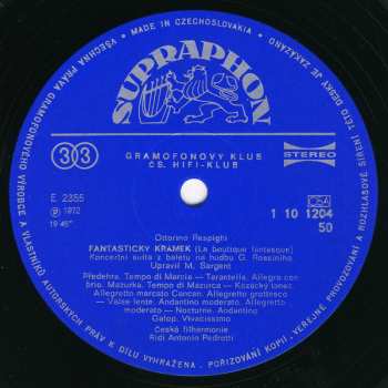 LP The Czech Philharmonic Orchestra: Pini Di Roma / La Boutique Fantasque