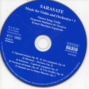 CD Pablo De Sarasate: Music For Violin And Orchestra - 1 - Zigeunerweisen / Airs Espnols / Viva Sevilla!