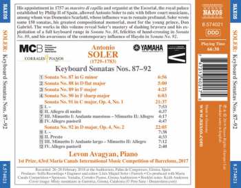 CD Padre Antonio Soler: Keyboard Sonatas No. 87-92