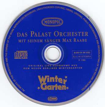 CD Palast Orchester Mit Seinem Sänger Max Raabe: Live (Original Live-Aufnahme Aus Dem Neuen Berliner Wintergarten)