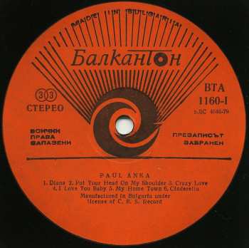 LP Paul Anka: The Original Hits Of Paul Anka
