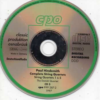 3CD Paul Hindemith: Complete String Quartets