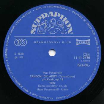 LP Paul Hindemith: Jedné Noci Op. 15 / Taneční Skladby Op. 19 / Suita Op. 26