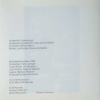 CD Paul Hindemith: Lachrymae