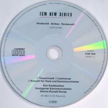 CD Paul Hindemith: Lachrymae