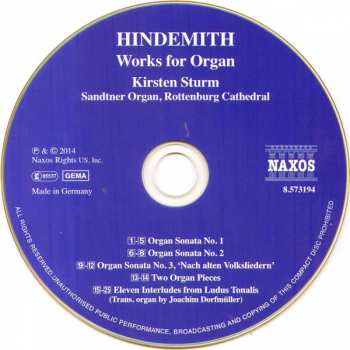 CD Paul Hindemith: Organ Sonatas Nos. 1-3