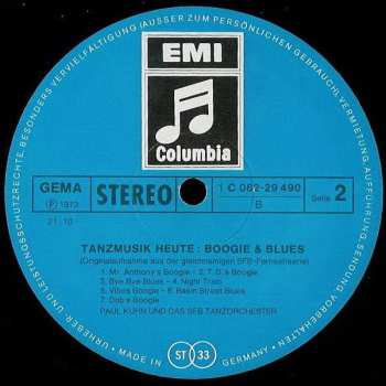LP Paul Kuhn: Tanzmusik Heute: Hits Von Gestern Und Boogie & Blues (Originalaufnahme Aus Der Gleichnamigen SFB-Fernsehserie)