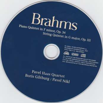 CD Pavel Haas Quartet: Piano Quintet In F Minor, Op. 34 - String Quintet In G Major, Op. 111