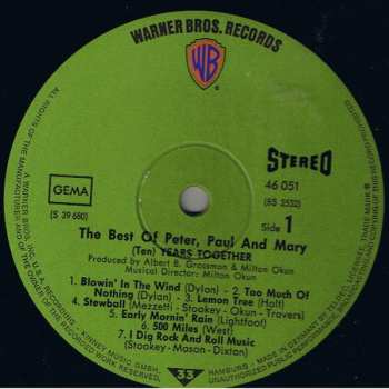 LP Peter, Paul & Mary: Ten Years Together The Best Of Peter, Paul And Mary