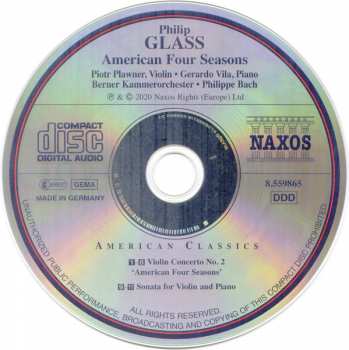 CD Philip Glass: Violin Concerto No. 2 'American Four Seasons' / Violin Sonata
