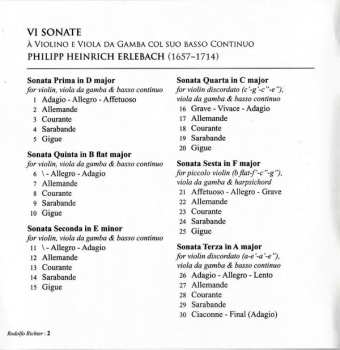 CD Philipp Heinrich Erlebach: VI Sonate - À Violino E Viola Da Gamba Col Suo Basso Continuo