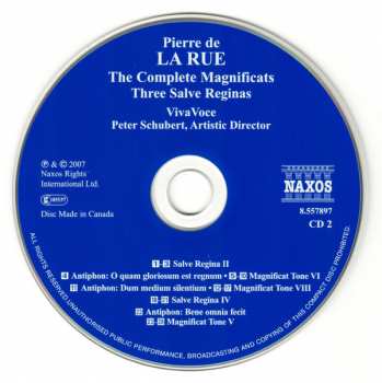 2CD Pierre de la Rue: The Complete Magnificats / Three Salve Reginas