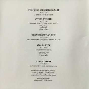 CD Johann Sebastian Bach: A Live Recording (Divertimento, K.138 / Concerto For 4 Violins, Op.3, No.10 /  Concerto In A Minor (BWV 1041) /  Divertimento /  Introduction And Allegro)