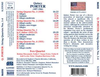 CD Quincy Porter: String Quartets Nos. 1-4