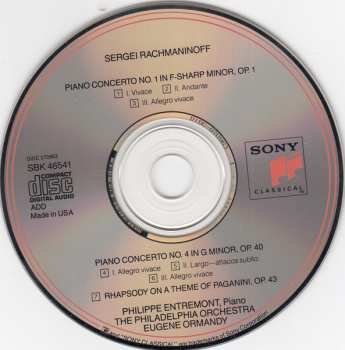 CD Sergei Vasilyevich Rachmaninoff: Piano Concertos 1 & 4 / Rhapsody On A Theme By Paganini