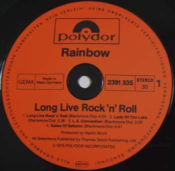 LP Rainbow: Long Live Rock 'N' Roll