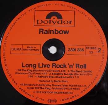LP Rainbow: Long Live Rock 'N' Roll