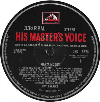 LP Ray Charles And His Orchestra: Ray's Moods