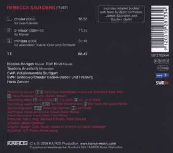 CD Rebecca Saunders: Choler | Crimson | Miniata