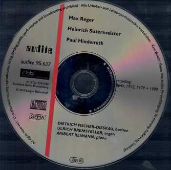 CD Dietrich Fischer-Dieskau: Reger • Sutermeister • Hindemith