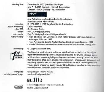 CD Dietrich Fischer-Dieskau: Reger • Sutermeister • Hindemith