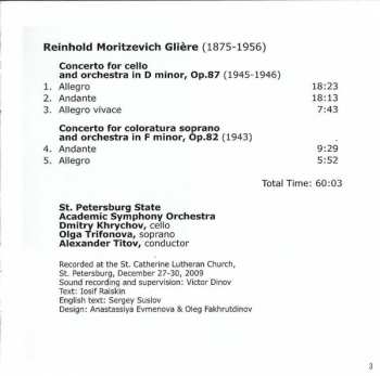 CD Reinhold Gliere: Concertos For Cello And Voice