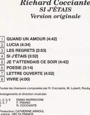 CD Riccardo Cocciante: Si J'étais (Version Originale)
