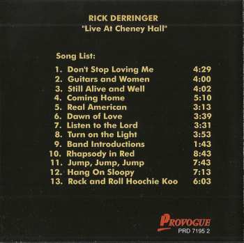 CD Rick Derringer: Live At Cheney Hall