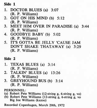LP Big Joe Williams: Robert Pete Williams With Big Joe Williams LTD