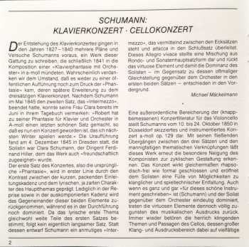 CD Robert Schumann: Klavierkonzert · Cellokonzert = Piano Concerto · Cello Concerto