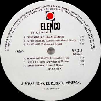 LP Roberto Menescal E Seu Conjunto: A Bossa Nova De Roberto Menescal E Seu Conjunto